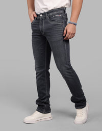 Grey Mid-Rise Slim Straight Fit Stretch Jeans