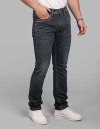 Grey Mid-Rise Slim Straight Fit Stretch Jeans