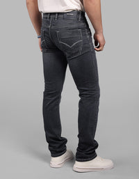 Grey Mid-Rise Slim Straight Fit Stretch Jeans