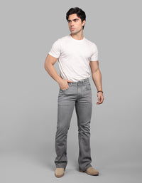 Light Grey Mid Rise Loose Boot Leg Stretch Jeans