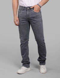 Light Grey Mid-Rise Slim Straight Fit Stretch Jeans