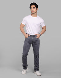 Light Grey Mid-Rise Slim Straight Fit Stretch Jeans