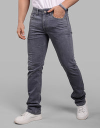 Light Grey Mid-Rise Slim Straight Fit Stretch Jeans
