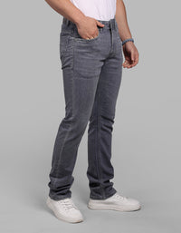 Light Grey Mid-Rise Slim Straight Fit Stretch Jeans