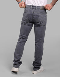 Light Grey Mid-Rise Slim Straight Fit Stretch Jeans