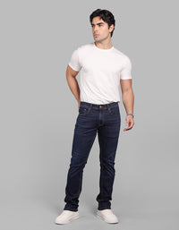Dk Blue 5 Pocket Mid-Rise Slim Straight Fit Stretch Jeans