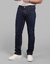 Dk Blue 5 Pocket Mid-Rise Slim Straight Fit Stretch Jeans