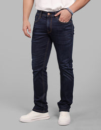 Dk Blue 5 Pocket Mid-Rise Slim Straight Fit Stretch Jeans