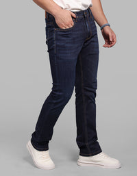 Dk Blue 5 Pocket Mid-Rise Slim Straight Fit Stretch Jeans