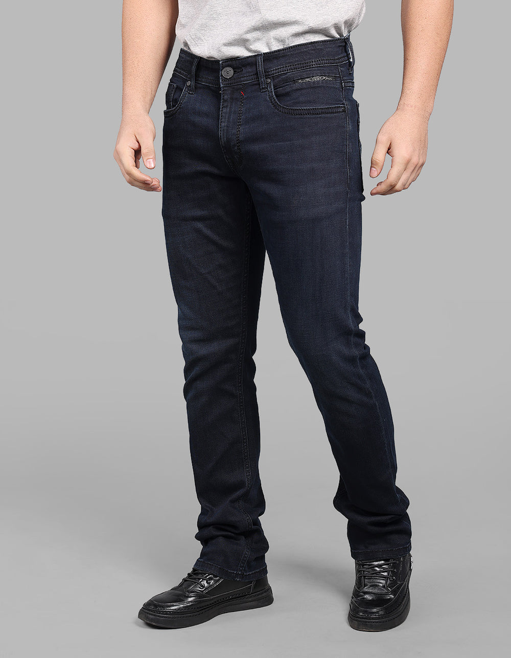Dark Blue Mid-Rise Slim Straight Fit Stretch Jeans