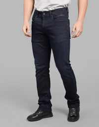 Dark Blue Mid-Rise Slim Straight Fit Stretch Jeans
