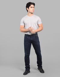 Dark Blue Mid-Rise Slim Straight Fit Stretch Jeans