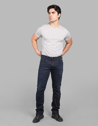 Dark Blue Mid-Rise Slim Straight Fit Stretch Jeans