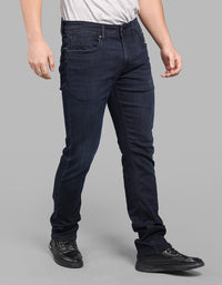Dark Blue Mid-Rise Slim Straight Fit Stretch Jeans