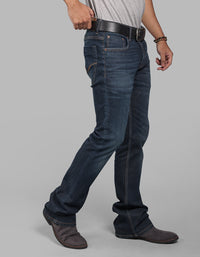 Dark Blue Mid Rise Loose Boot Leg Stretch Jeans