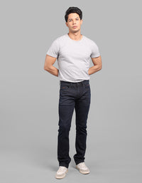 Dark Blue Mid-Rise Slim Straight Fit Stretch Jeans