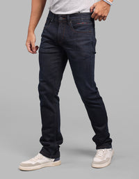 Dark Blue Mid-Rise Slim Straight Fit Stretch Jeans