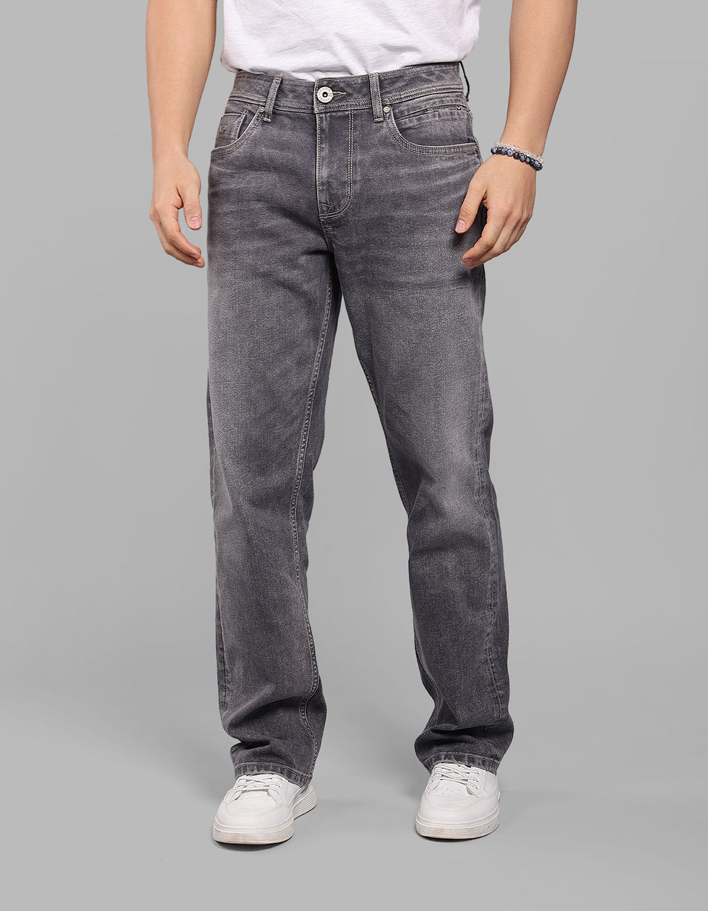 Med Grey 5 Pocket Midrise, Comfort And Straight Crop Length Stretch Jeans