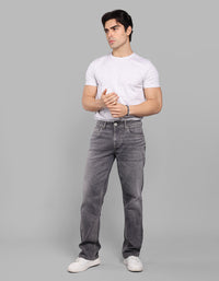 Med Grey 5 Pocket Midrise, Comfort And Straight Fit Stretch Jeans