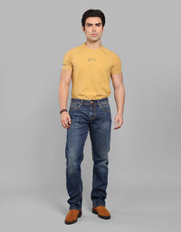 Dk Blue 5 Pocket Midrise, Comfort And Straight Crop Length Stretch Jeans