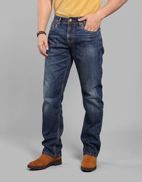 Dk Blue 5 Pocket Midrise, Comfort And Straight Crop Length Stretch Jeans