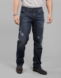 Dark Blue Midrise, Comfort And Straight Crop Length Stretch Jeans