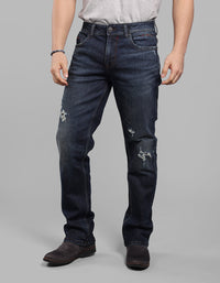 Dark Blue Midrise, Comfort And Straight Crop Length Stretch Jeans