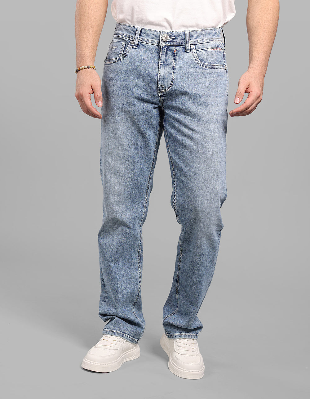 Light Blue Midrise, Comfort And Straight Crop Length Stretch Jeans