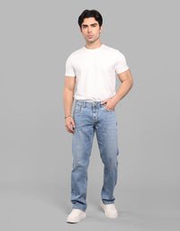 Lt Blue 5 Pocket Midrise, Comfort And Straight Fit Stretch Jeans