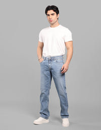 Light Blue Midrise, Comfort And Straight Crop Length Stretch Jeans