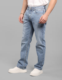 Light Blue Midrise, Comfort And Straight Crop Length Stretch Jeans