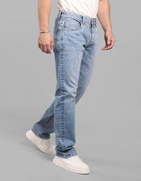 Lt Blue 5 Pocket Midrise, Comfort And Straight Fit Stretch Jeans