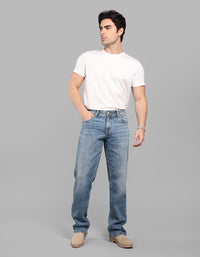 Med Blue 5 Pocket Midrise, Comfort And Straight Fit Stretch Jeans