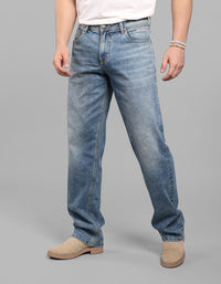 Med Blue Midrise, Comfort And Straight Crop Length Stretch Jeans