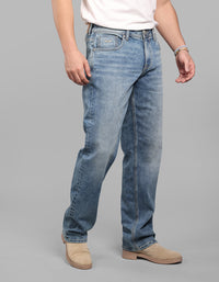 Med Blue 5 Pocket Midrise, Comfort And Straight Fit Stretch Jeans