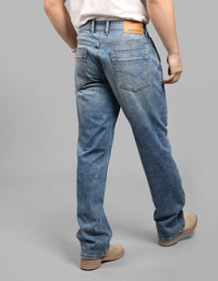 Med Blue 5 Pocket Midrise, Comfort And Straight Fit Stretch Jeans