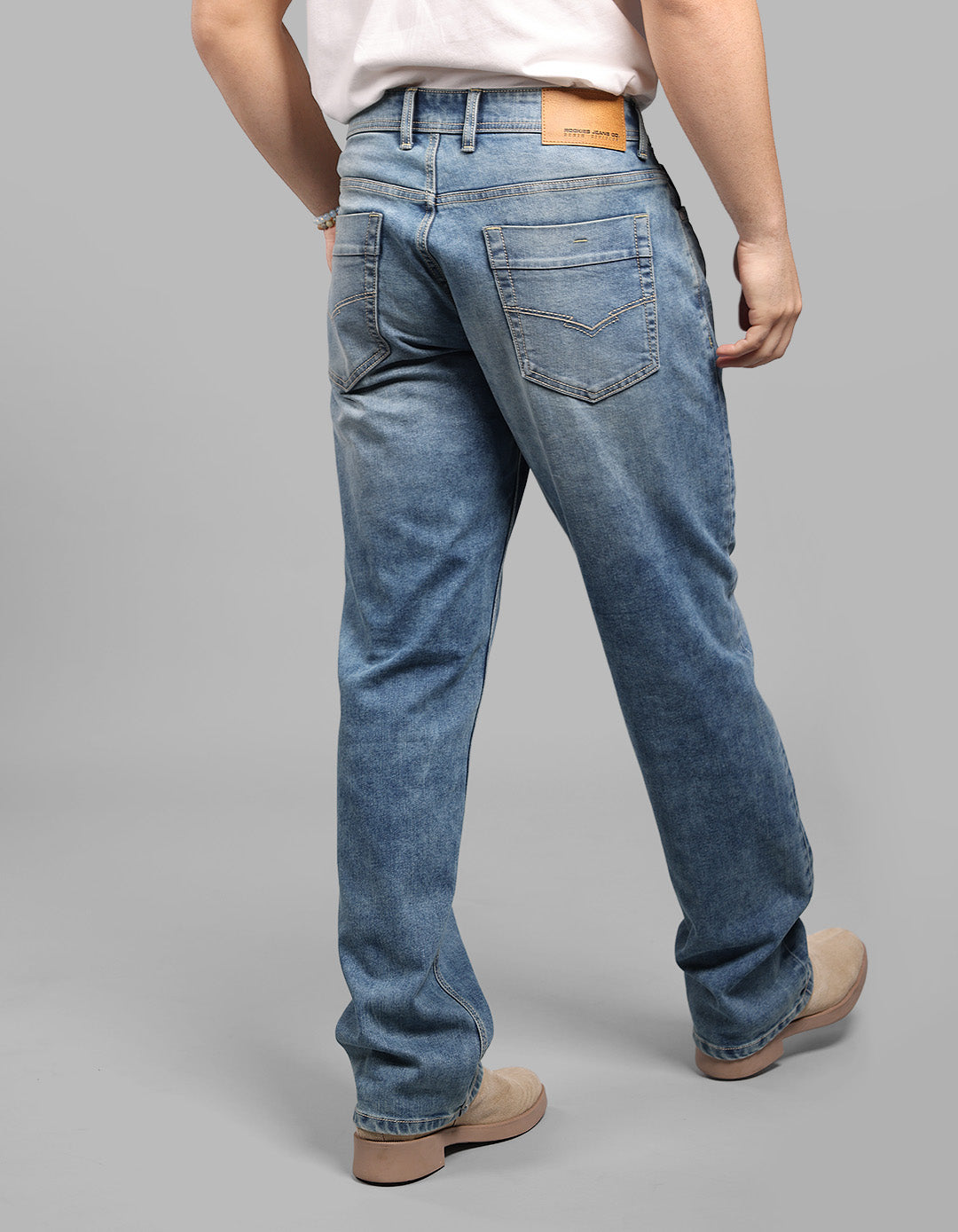 Med Blue Midrise, Comfort And Straight Crop Length Stretch Jeans