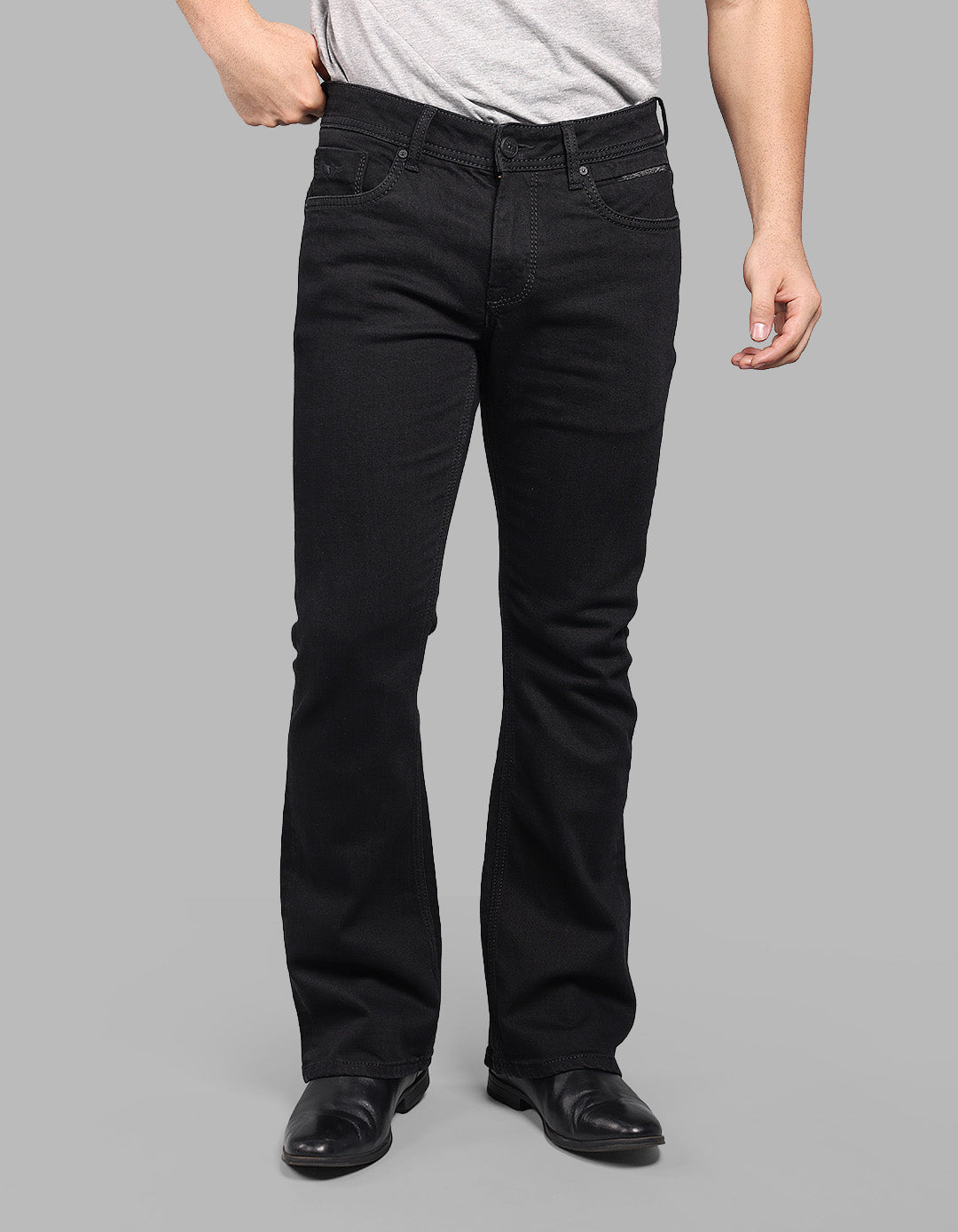 BLACK 5 Pocket Mid Rise Loose Boot Leg Stretch Jeans