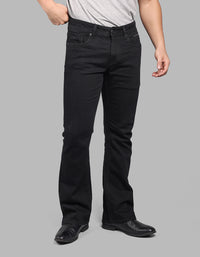 BLACK 5 Pocket Mid Rise Cropped length Loose Boot Leg Stretch Jeans