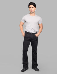 BLACK 5 Pocket Mid Rise Cropped length Loose Boot Leg Stretch Jeans