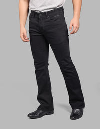 BLACK 5 Pocket Mid Rise Cropped length Loose Boot Leg Stretch Jeans