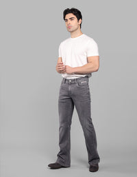 Grey 5 Pocket Mid Rise Loose Boot Leg Stretch Jeans