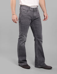 Grey 5 Pocket Mid Rise Loose Boot Leg Stretch Jeans