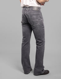 Grey Mid Rise Cropped Length Loose Boot Leg Stretch Jeans