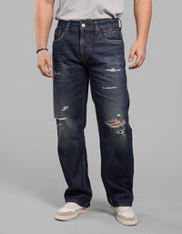 Dark Blue Midrise Loose Fit Stretch Jeans