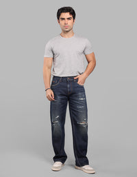 Dark Blue Midrise Loose Fit Stretch Jeans