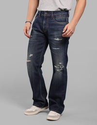 Dark Blue Midrise Loose Fit Stretch Jeans