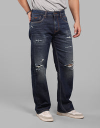 Dark Blue Midrise Loose Fit Stretch Jeans