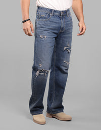 Med Blue Midrise Loose Fit Stretch Jeans