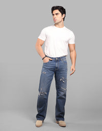 Med Blue Midrise Loose Fit Stretch Jeans
